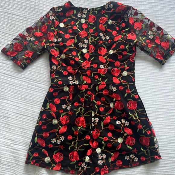 Lulu's Whirlwind Heart Black Multi Floral Embroidered Romper, Size: Medium - Picture 3 of 4
